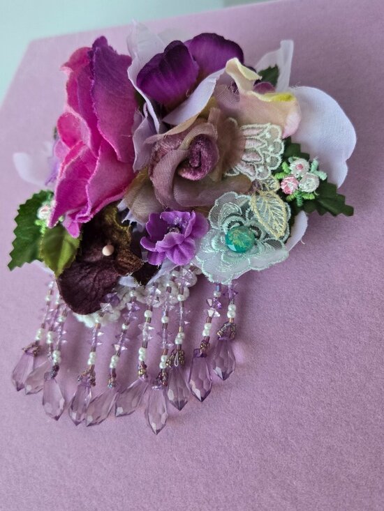 Handmade Velvet Rose Hair Clip Beaded Fringe Flapper Style Dollette Fairycore main image 8